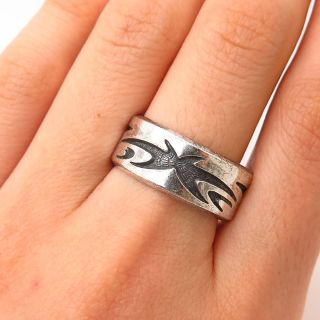 925 Sterling Silver Vintage Mexico Tribal Design Band Ring Size 9 3/4