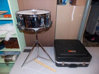 Vintage Premier Olypmic 8 - Lug 14 " X5 - 1/2 " Chrome Snare Drum W/case & Stand Etc.