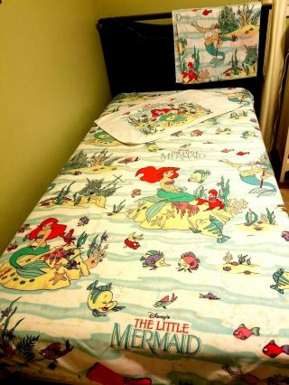 Vintage Disney The Little Mermaid 3 Piece Double Sheet Set Ariel Sheets Bedding