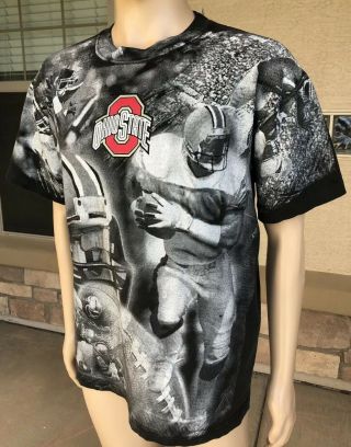 Vintage 90s Ohio State Football All Over Print Single Stitch T Shirt Black Large 3
