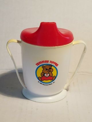 Tommee Tippee Teddy Bear White Sippy Cup Red Lid Vintage 1989 Playskool Baby