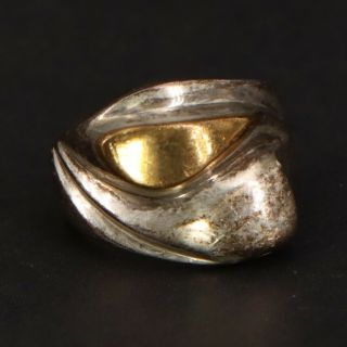 Vtg Sterling Silver & Brass - Modern Abstract Curved Ring Size 7.  75 - 14g