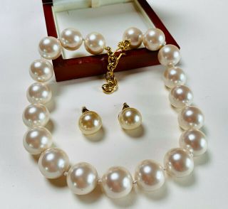 Vintage Jewellery Signed Monet Hand Knotted Pearl Necklace & Earrings