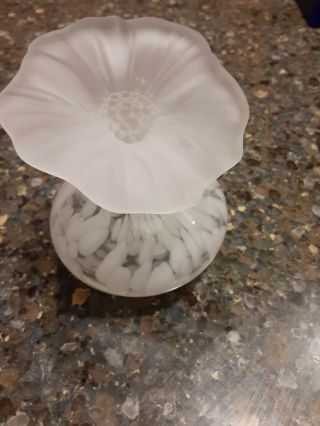 Vtg Art Glass Perfume Bottle With Stopper,  Iridescent White Glass Handblown