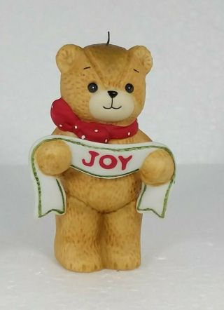 Vintage Lucy & Me Christmas Ornament Teddy Bear With Joy Banner 1982 Enesco