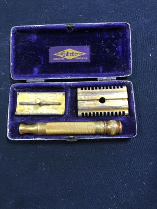 Vintage Safety Razor -  King Gillette  With Case Pocket Edition Gold Toned