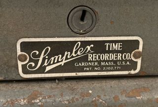 Vintage Simplex Time Recorder Keeper Punch Clock Record with Time Cards 2