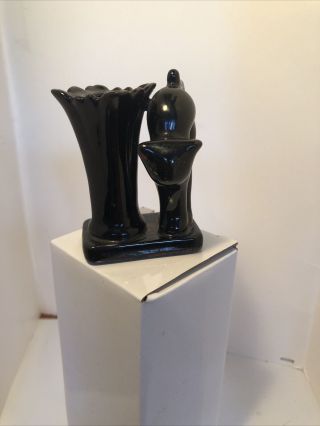 Vintage Black Cat Arched Back Halloween Kitty And Vase Ceramic Figurine 2.  5 "