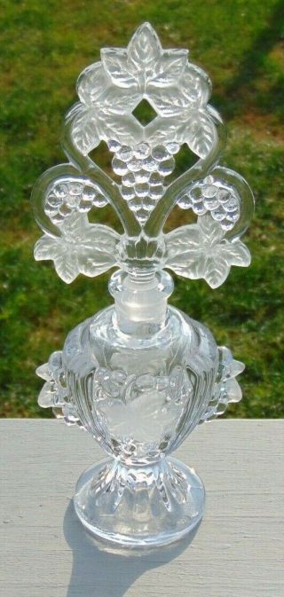 Vintage Iw Rice Imperial Glass Perfume Bottle With Stopper Grape Vines Frosted