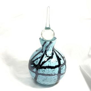Handcrafted Blown Art Glass Perfume Bottle Blue Black Speckle Clear Stopper