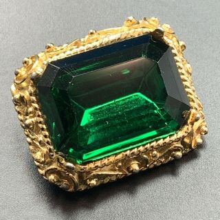 Spinx Signed Vintage Brooch Pin 1.  2” Large Emerald Green Crystal Rhinestone Lot2