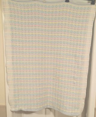 Vintage Beacon Pastel Striped Cotton Weave Baby Blanket WPL 1675 USA Blue Pink 3