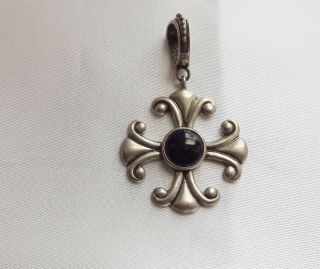 Vintage Sterling Silver And Black Onyx Canterbury Cross Pendant,  2 Inches Tall