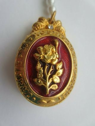 Vintage Edgar Berebi Gold Tone Rose Floral Red Enamel Locket Pendant
