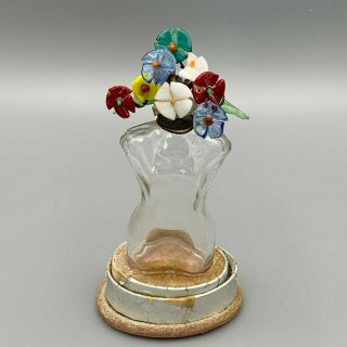 Vintage Schiaparelli " Shocking " Perfume Mae West Bottle With Glass Flowers