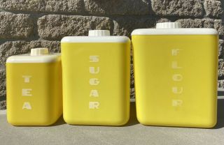 Vtg 1940s 1950s Lustro Ware Yellow Nesting Canister Set Mcm Flour Sugar Tea Usa