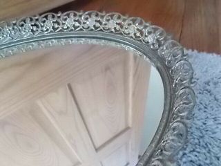 Vintage Large Oval Hollywood Regency Filagree Mirrored Vanity Tray 12 