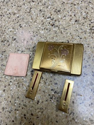 Vintage Compact Powder Case With 2 Lipstick Slideouts