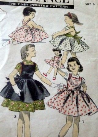 Lovely Vtg 1950s Girls & Dolls Apron Advance Sewing Pattern 6