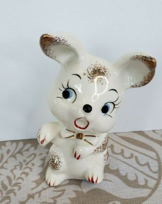 Vintage Japan Ceramic Kitsch Singing Bunny Rabbit Figurine Eyelashes Easter Cute