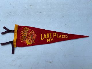 Vintage York 1950’s Lake Placid,  Ny.  Souvenir Collectible Indian Pennant
