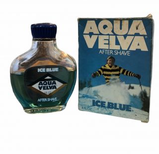 Vtg Aqua Velva Full Glass Bottle Ice Blue After Shave 2 Oz Aftershave W/box