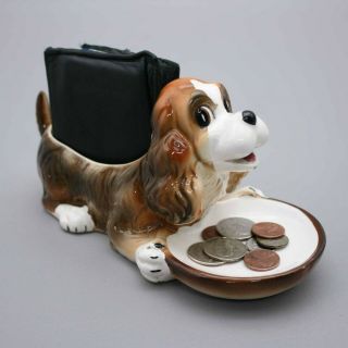 Vintage Ceramic Cocker Spaniel Puppy Dog Holder Valet Coins Watch Wallet Caddy