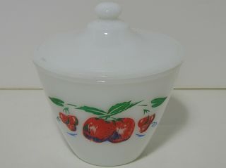 Vintage Fire King Apples & Cherries Stove Top Grease Jar W/lid.