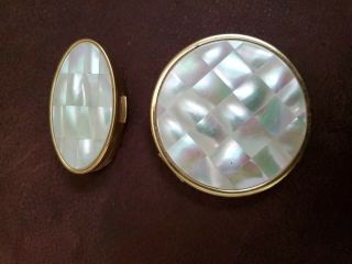 Vintage Max Factor Mother Of Pearl Creme Puff & Lipstick Compact