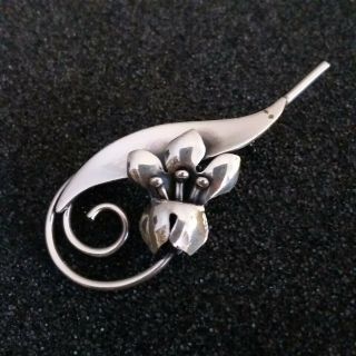 Vintage Lang Designer Signed Sterling Silver Floral Pin Brooch