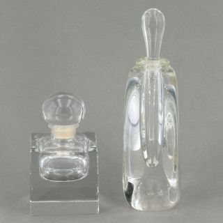 2 Refillable Perfume Bottles Lauren 1.  5 " Crystal Cube & Signed Blown Glass