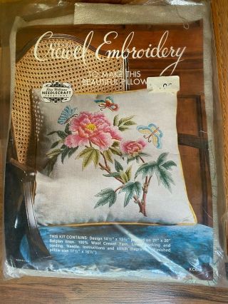 Elsa Williams Kc641 Vintage Pillow Kit Crewel Embroidery - Flowers,  Butterflies