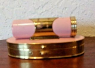 Rare Pink Gold Tone Vintage Compact Mirror Holder Lipstick Case Lovely