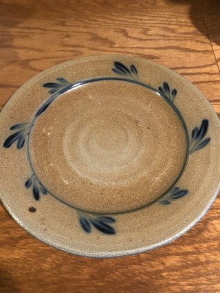 Vtg Rowe Pottery Glazed Stoneware 10” Dinner Plate W/ Leaf Design