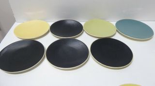 7 Vintage Australian Pottery Martin Boyd Plates Black Pastel Colours 1950s Deco
