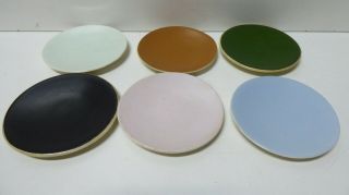 6 Vintage Australian Pottery Martin Boyd Plates Black Pastel Colours 1950s Deco