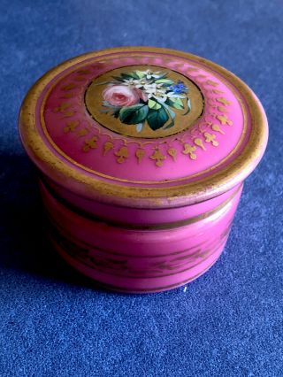 Antique French Miniature Glass Powder Box,  Circa 1900 Hand Painted