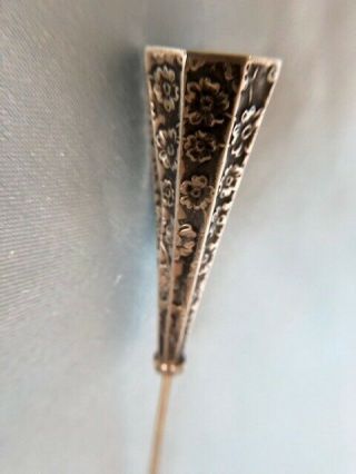 Victorian Sterling Silver Cone - Shaped Hat Pin Hatpin - Floral Motif
