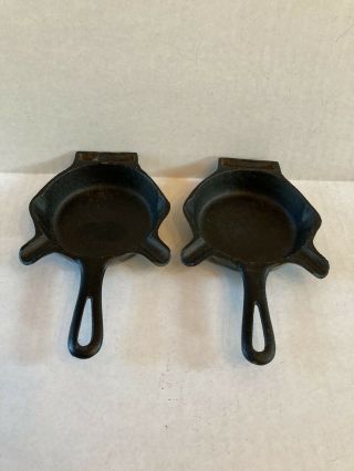 Vintage Pair Cast Iron Ashtray Skillet With Match Holder
