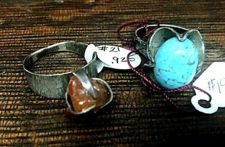 2 Vintage Sterling Silver Turquoise Stone Rock Lady Rings 925 Jewelry Jewelery