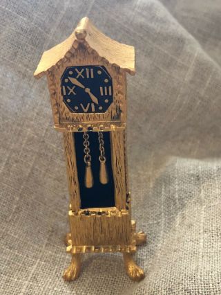 Rare Vintage Volupte Gold Miniature Grandfather Clock - Hard To Find