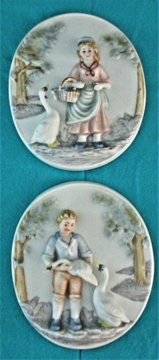Set Of 2 Vintage Porcelain Wall Plaques Made In Japan 1950 - 60s