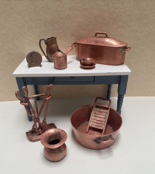 Dollhouse Miniature Vintage Handcrafted Old World Copper Set Pots Wash Tub 1:12