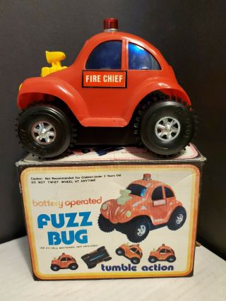 Vintage Botoy Battery Operated Red Vw Fuzz Bug Fire Chief Plastic Toy Hong Kong