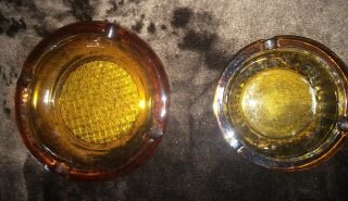 Set Of 2 Amber Vintage Ashtrays Round 4 1/2 " & 6 " Glass Collectibles