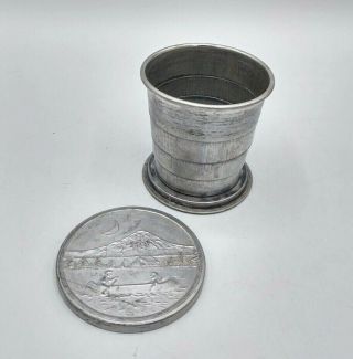Vintage Aluminum Collapsible Lidded Camping Cup Canoe Moon Mountainside Scene