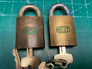 2 Vintage Best Brass Padlocks Keyed Alike - Sfic Locks - Locksmith Locksport