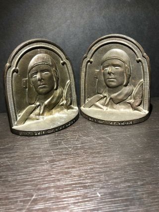 Vintage 1929 Charles Lindbergh The Aviator Bookends