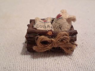 Vintage Dollhouse Miniature Sugar & Flour Sacks In Wood Crate 1:12 Scale