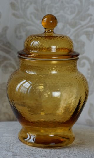 Vintage Yellow/amber Glass 9 " Tall Jar/canister/candy Dish,  Estate Find